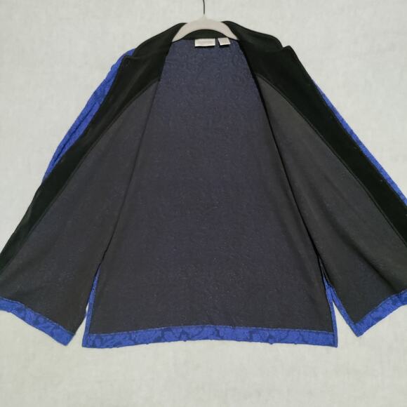 Chicos Travelers Size 0 (Small/4) Jacquard Button Up Blouse Jacket Blue Made USA - Picture 9 of 15